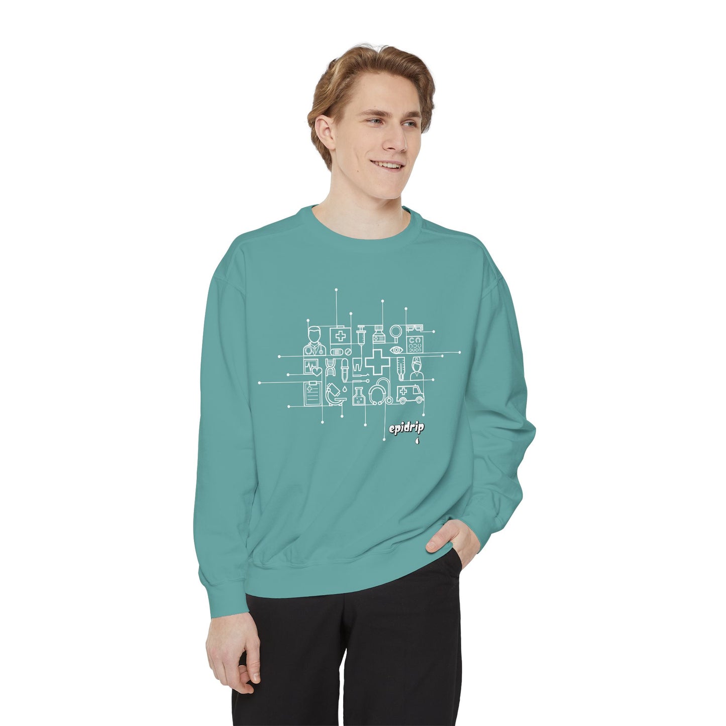 The Healthcare Crewneck, Cozy Unisex Apparel, Garment-Dyed Sweatshirt, Stylish Casual Wear, Gift for Friends, Unique Design