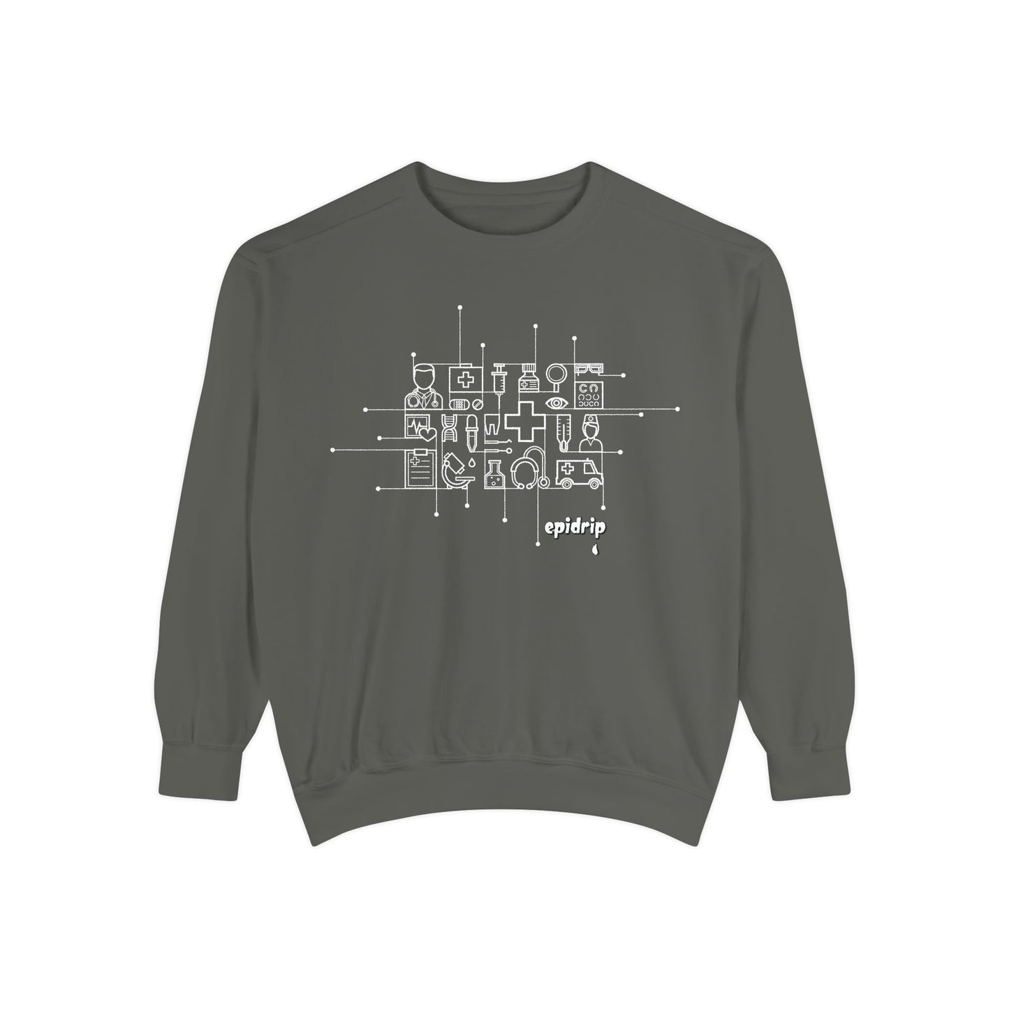 The Healthcare Crewneck, Cozy Unisex Apparel, Garment-Dyed Sweatshirt, Stylish Casual Wear, Gift for Friends, Unique Design