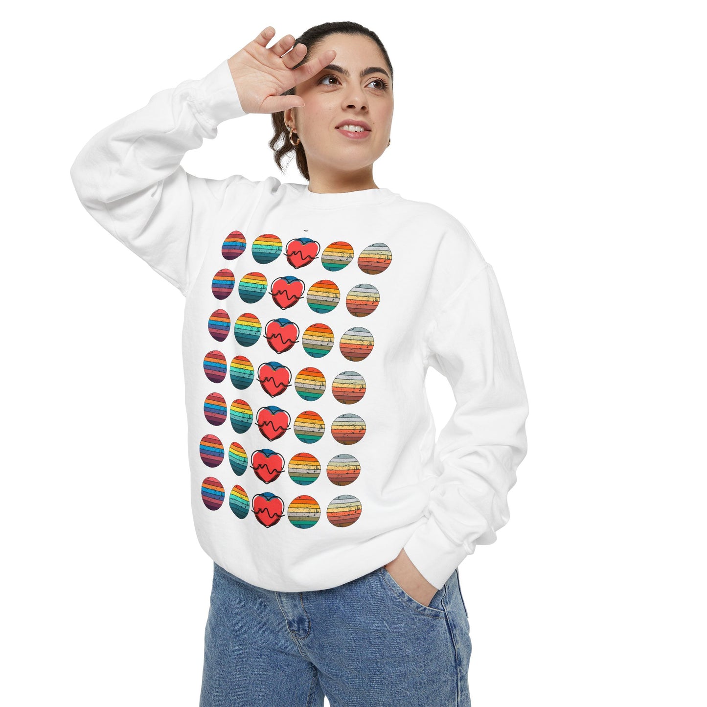 Colorful Heart Graphic Unisex Sweatshirt, Cozy Sweatshirt, Casual Wear, Gift for Her, Valentine's Day Apparel, Layering Top