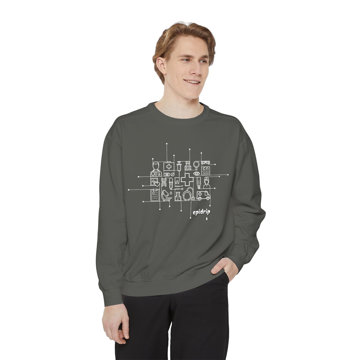 The Healthcare Crewneck, Cozy Unisex Apparel, Garment-Dyed Sweatshirt, Stylish Casual Wear, Gift for Friends, Unique Design