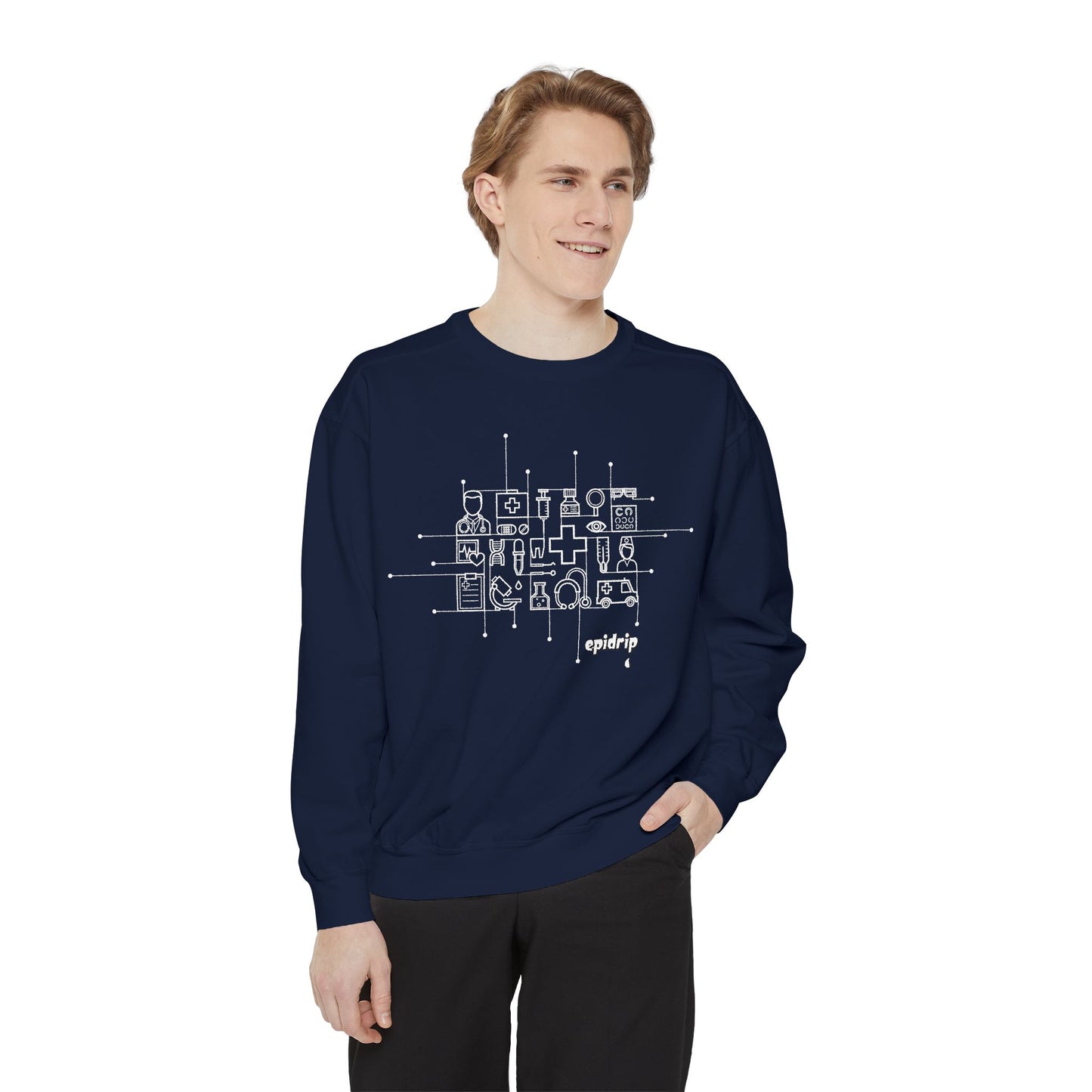 The Healthcare Crewneck, Cozy Unisex Apparel, Garment-Dyed Sweatshirt, Stylish Casual Wear, Gift for Friends, Unique Design