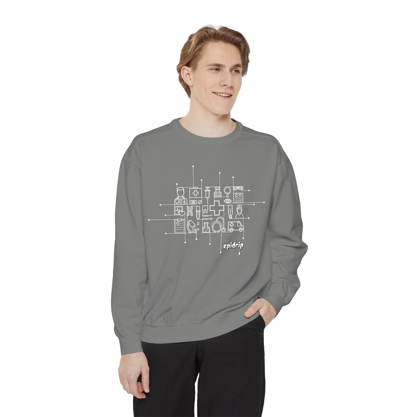The Healthcare Crewneck, Cozy Unisex Apparel, Garment-Dyed Sweatshirt, Stylish Casual Wear, Gift for Friends, Unique Design