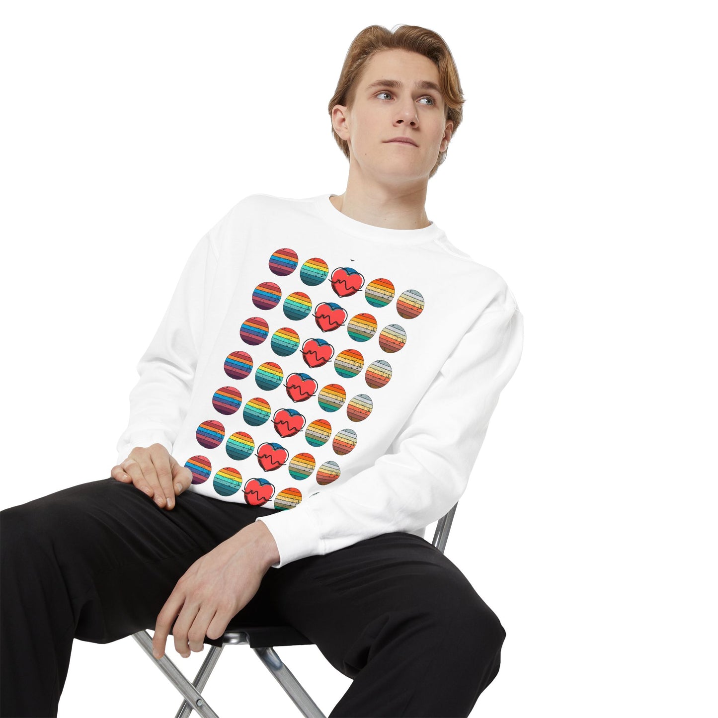 Colorful Heart Graphic Unisex Sweatshirt, Cozy Sweatshirt, Casual Wear, Gift for Her, Valentine's Day Apparel, Layering Top