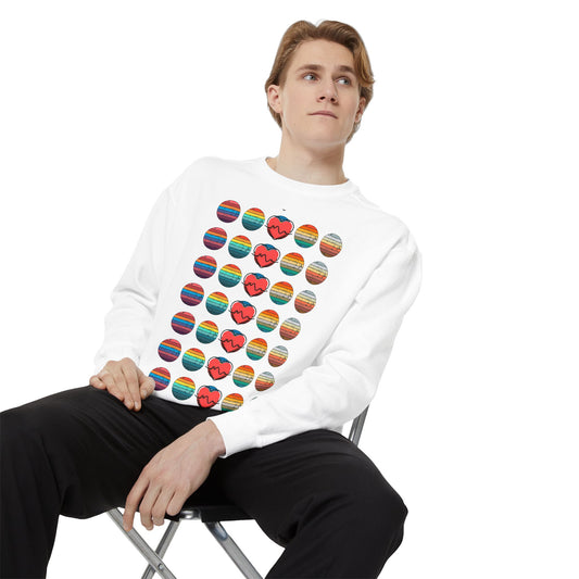 Colorful Heart Graphic Unisex Sweatshirt, Cozy Sweatshirt, Casual Wear, Gift for Her, Valentine's Day Apparel, Layering Top