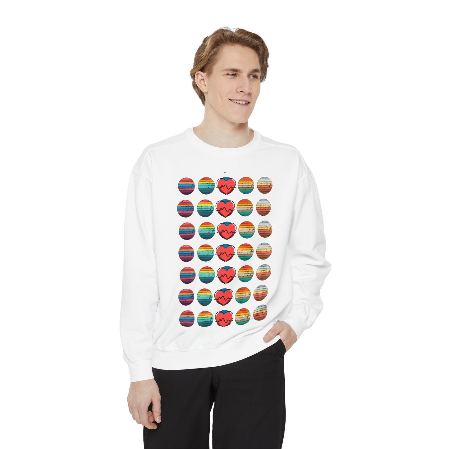 Colorful Heart Graphic Unisex Sweatshirt, Cozy Sweatshirt, Casual Wear, Gift for Her, Valentine's Day Apparel, Layering Top